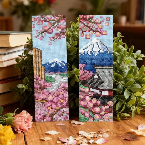 ACRNIGHEET 6PCS Stamped Cross Stitch Bookmark Kit for Beginners Japanese - style: Landscape Patterns 5