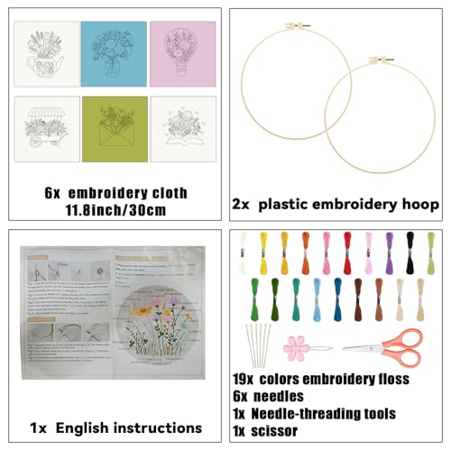 ORIGACH 6 Pack Vase Letter Book & Flower Wreath Embroidery Kit - style: Vase Letter Book & Flower Wreath