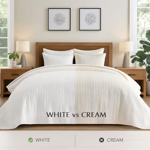 EverGrace 100% Cotton Cross Stitch 3-Piece Quilt, 118"x106", Bright White - color: Bright White, size: OVERSIZED CAL KING (118" x 106")