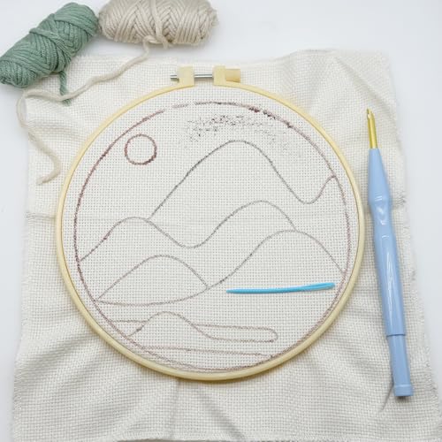 Woohome Punch Needle Kit Included Plastic Hoops, Punch Needle Cloth, Color Yarn and Punch Needle Tools for Adults, Beginners (Mountain Scenery) - color: Color 28