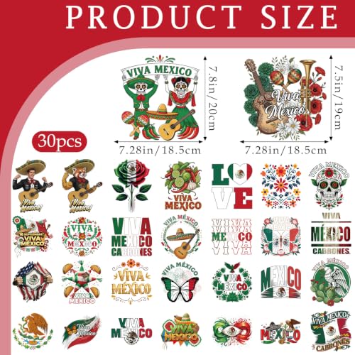 30 Pcs Mexico Independence Day DTF Transfers Ready to Press - style: Mexican Independence Day