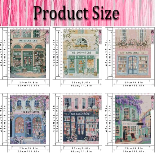 KYOQFVN 6 Pack Bookstore Cross Stitch Kits for Beginners, 11CT Book Needlepoint Cross-Stitch Patterns Dimensions Needlecrafts, Embroidery Kits Arts and Crafts for Home Wall Decor - color: SZXSD01-SZXSD06