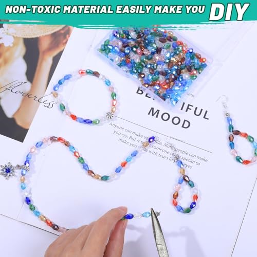 300pcs Glass Crystal Teardrop Beads 6X8mm Drop Glass Spacer Beads Colorful Clear Electroplated Color Crystal Beads for DIY Jewelry Bracelet Making (Facet Drop) - color: Facet Drop
