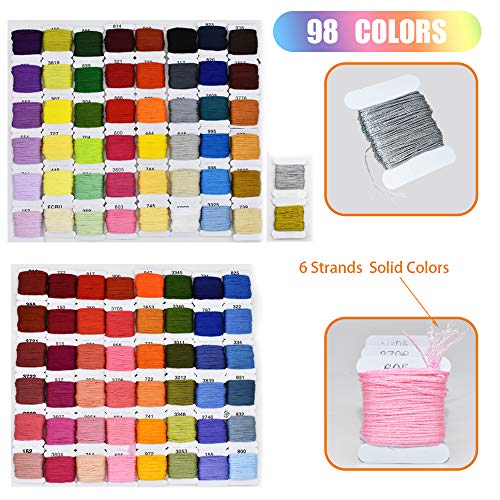 98 Color Embroidery Floss Cross Stitch Cotton Threads Bracelet String with Organizer Storage Cross Stitch Tools Embroidery Kit for Beginners Cross Stitch/Friendship Bracelets/Tassels/Crafts - color: 98 Color