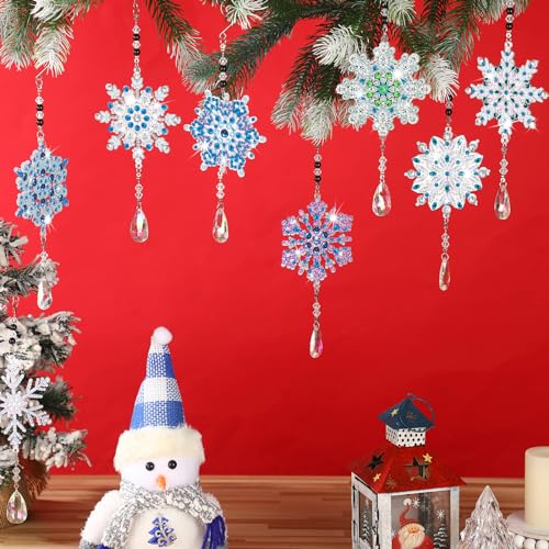 Uiifan 8 Pcs Diamond Art Christmas Ornaments, Snowflake Diamond Art Kits