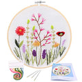 KISSBUTY Full Range of Embroidery Starter Kit with Pattern, Cross Stitch Kit Including Embroidery Fabric with Floral Pattern, Bamboo Embroidery Hoop, Color Threads and Tools Kit (Flower Grass)