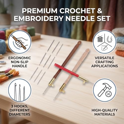 French Tambour Beading Hooks, 3Pcs Set with 9 Needles, Stainless Steel Handle Embroidery Crochet Hooks for Sewing, Beadwork, Embroidery, Artisan Projects, DIY Crafts