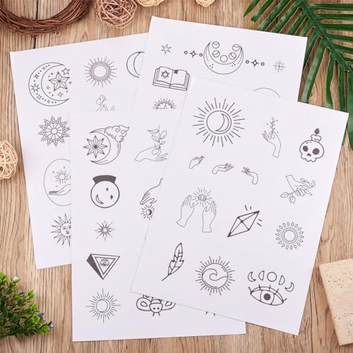 Magibeads 52 Patterns Water Soluble Embroidery Patterns Sun Crescent Moon Witchy Hand Patterns Stick and Stitch Transfer Embroidery Paper for Adult Beginners Hand Sewing Starter Kit - color: Witchy