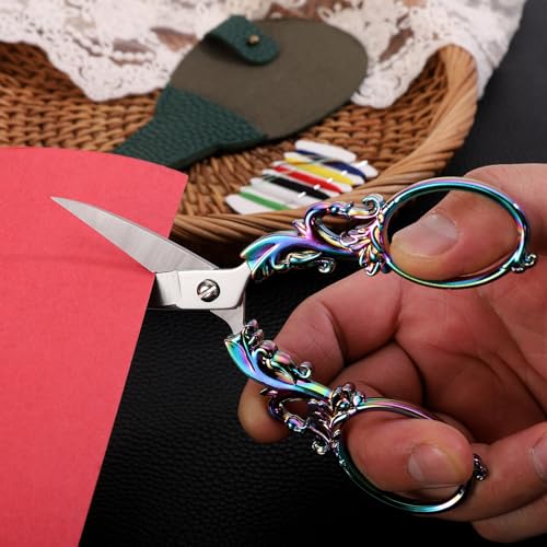 YOUGUOM 5.3in Crafting Scissors with Cover, Multipurpose Shears - color: Rainbow
