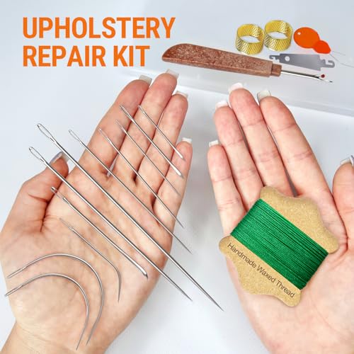 VONEEDL Upholstery Repair Kit: Waxed Sewing Thread (Green Color) & Heavy Duty Needles (11 PCS) for Leather, Canvas & Quilting Thread - color: Green
