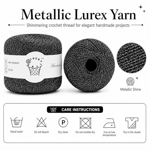 Sparkle Silver Lurex Thread Shining Yarn, 40g/314yd Metallic Crochet Yarn for Crocheting & Knitting, Sparkle Metallic Crochet Yarn for Dolls, Charm, Keychain,Adults Handmade Crafts(2PCS Black Silver) - color: Black Silver