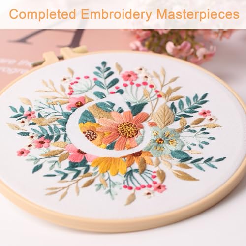 Harimau Letter C Pattern Embroidery Kit for Adult Beginners, Complete Starter Pack with 1 Hoop, Needles, Instruction Guide & Embroidery Stitch Video Tutorials - color: C