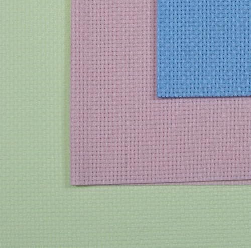 KCS 3 pc of 12" x 18"(30cmx45cm) 16CT Counted Cotton Aida Cloth Cross Stitch Fabric (Light Blue+Pink+Light Green) - color: Light Blue+pink+light Green