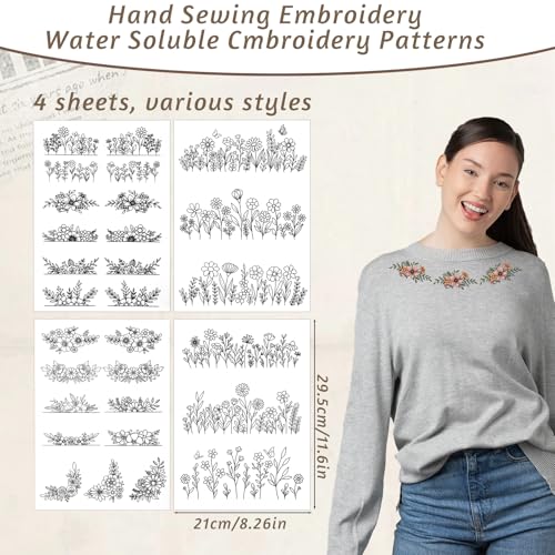 4 Sheets Water Soluble Stabilizer Embroidery Patterns, C - style: C
