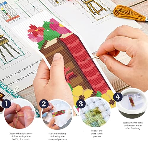 FREEBLOSS 6 Set 11CT Cross Stitch Bookmarks Kit Books Theme Stamped Cross Stitch Kit DIY Embroidery Bookmark Set with Instruction for Adults Beginners Gift for Reading Enthusiasts 20x6cm/8x2.4inch - style: Spine