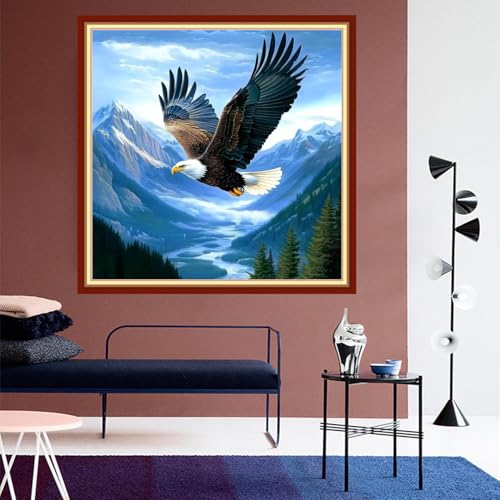 DMCVIVR Stamped Cross Stitch Kits for Beginners Adults Needlepoint Kits for Beginners Embroidery Kits for Adults Crossstitch Kit for Beginners 11CT-Mountain Eagle 18x18 inchs - color: ColorNice17