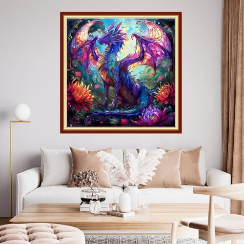 Funchey Stamped Cross Stitch Kits, DIY Cross Stitch Pattern for Adults Beginners Needlepoint Kits Embroidery Kit Arts and Crafts 11CT-Colorful Dragon 18x18 inchs - color: HandicraftColor16