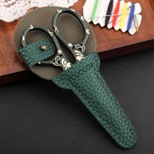 YOUGUOM Crochet Stitch Scissors with Cover, Small Crafting Shears - color: Golden Green