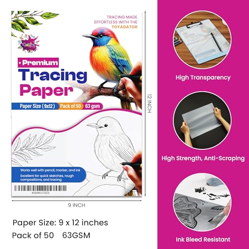 Tracing Paper 9x12 in, 50 Sheets, Transparent Sketch Paper 63gsm - size: 9" x 12" (50 Sheet)