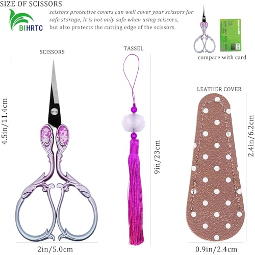 BIHRTC Cross Stitch Scissors Sharp Stainless Steel Dressmaker Scissor with Cover Tassel Vintage Needlework Shears for Embroidery Sewing Machine Needlework Beading DIY Threading - size: 4.5inch, style: Style 1703A