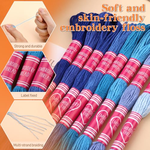 12 Skeins Blue Embroidery Thread, Embroidery Floss for Bracelets - color: Blue Series