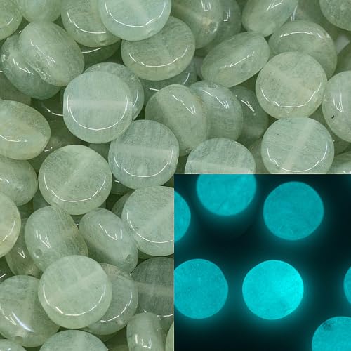 0.88oz (ab. 70pcs) Flat Round Coin 1-Hole Glass Beads, 0.31 inch (8mm), Czech Republic, Dirty Green - Glow in the Dark Bright Blue - color: Coin, Green - Glow Blue