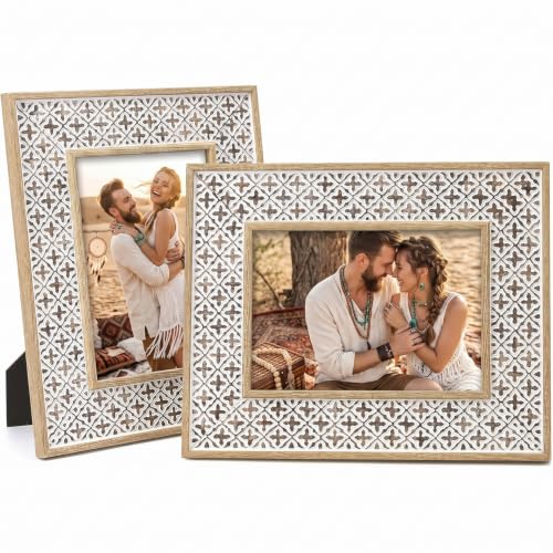 Boho 5x7 Picture Frame Moroccan Photo Frame Set of 2 - color: Boho Cross White, size: 5x7