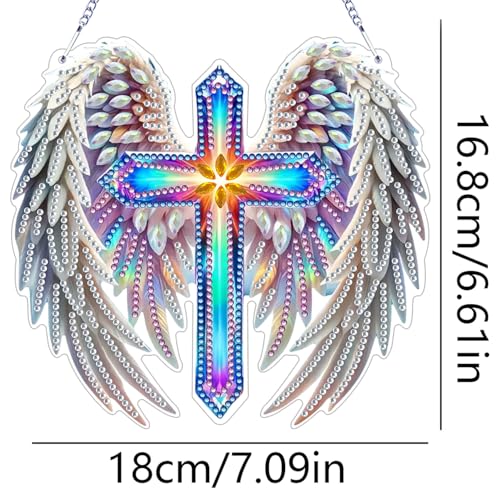 ZeeLionArt Hanging Diamonds Art kit for Adult,Angel Wings Pendant Diamonds Painting Art Kit,7.0x6.6inch Acrylic Diamonds Painting Board Kit Ornament, Special Crystal Diamond Hanging Ornament - color: DP02387