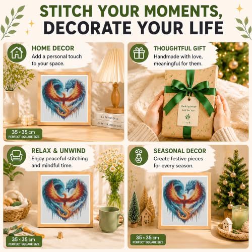 AuraDraw Phoenix Counted Cross Stitch Kits for Adults, 11CT Cross-Stitch Pattern Embroidery Kit, Cross Stitching Kit Needleworks 14×14 Inch - color: JLSZX-0002