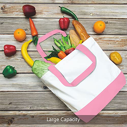 TOPDesign 1-Pack Super Strong Large 12oz Cotton Canvas Tote Bag, Reusable Grocery Shopping Cloth Bag, Fashionable Two-Tone Tote for Crafts, DIY Your Creative Designs - color: Pink/White