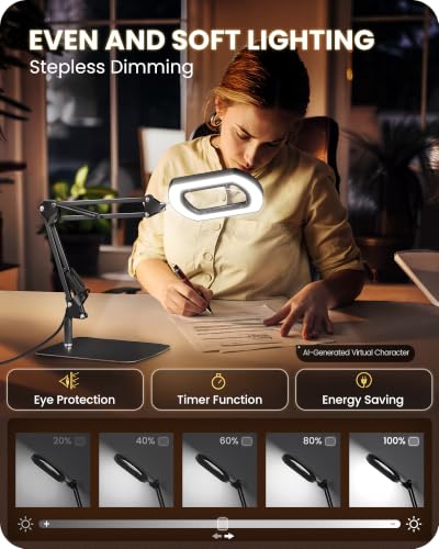 10X Square Magnifying Glass with Light and Stand, 2-in-1 LED Lighted Desk Lamp & Clamp, 5 Color Modes Stepless Dimmable, Hands-Free Magnifier Desk Lamp for Reading Craft Close Work B01DL05