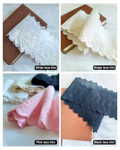 5 Yards 4.2" Cotton Pleated Eyelet Lace Trim for Sewing (White) - color: white