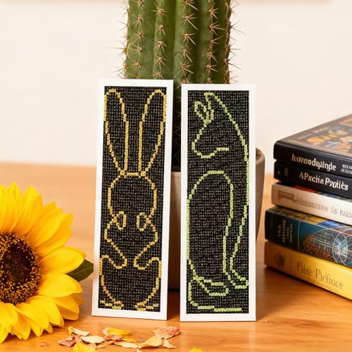 INFUNLY 6pcs Simple Animals Cross Stitch Bookmark Kit for Beginners DIY Abstract Plants Embroidery Bookmark Kits Rabbit Needlepoint Kit with Instruction Easy Cross Stitch Set for Book Lovers Readers - style: Simple Drawings