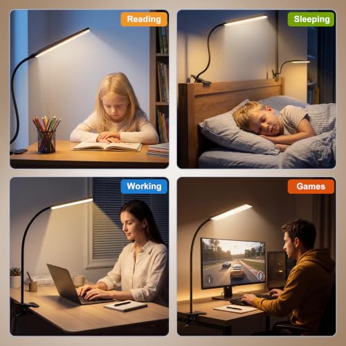 Vansuny Clip on LED Desk Lamp, Eye-Caring USB Reading Light for Home Office - color: Black
