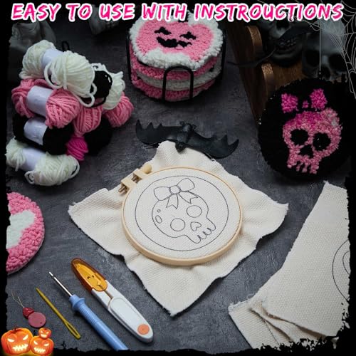 Yaomiao 6 Pcs Halloween Punch Needle Coaster Kit for Beginners Adults - style: Cute Halloween