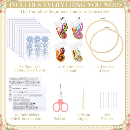 Tioncy 8 Sets Mexican Flower Embroidery Napkins DIY Craft Kit - style: Flower