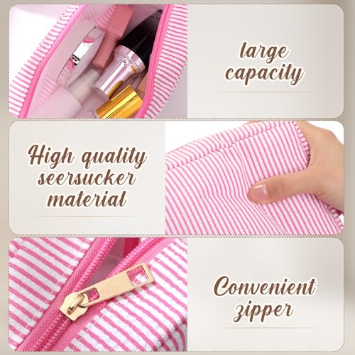 Sanwuta 10 Pcs Seersucker Cosmetic Bag Seersucker Makeup Bag Women Stripe Large Travel Toiletry Organizer Preppy Storage Pouch for Embroidery Wedding Bridesmaid Bride Mom (Pink) - color: Pink