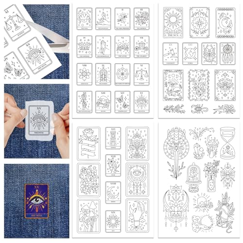 GLOBLELAND 4 Sheets Tarot Cards Water Soluble Embroidery Pattern - color: Tarot Cards