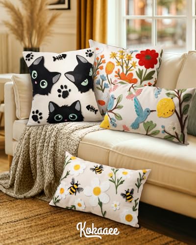 Embroidered Lumbar Pillow Cover 20x12 Inch, Flower Bee - color: Flower Bee, size: 20" x 12" (Pack of 1)