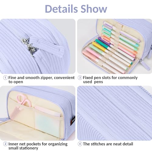 Sooez Big Capacity Pencil Case Pen Pouch, Soft Corduroy Pencil Bag - color: Blue