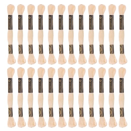 HARFINGTON 24 Skeins Embroidery Floss 8m Each Egyptian Long Fiber Cotton Cross Stitch Thread 26S/2x6 for Embroidery Projects Bracelet, Beige - color: Beige