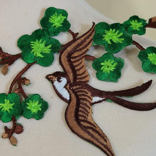 1pair Quince Sakura Flower Embroidery Iron On Applique Patches (Green) - color: Green