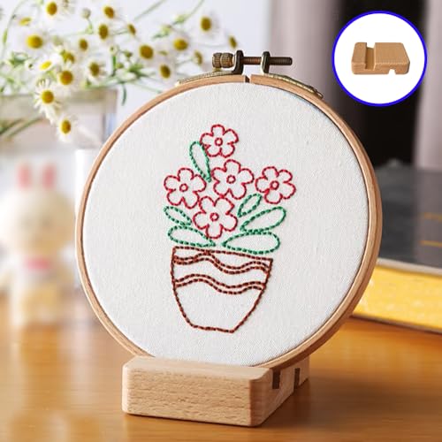 6 Pcs Wooden Embroidery Hoop Base Cross Stitch Holder for Display Stand