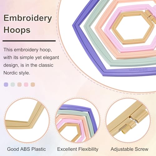 PATIKIL 2 Pieces 8.3" x 7.3" Hexagonal Embroidery Hoops, Adjustable Cross Stitch Hoops Ring ABS Plastic Embroidery Frame Punch Needle Hoop for Sewing, Needlework, DIY Craft, Khaki - color: Khaki, size: 8.3" x 7.3"