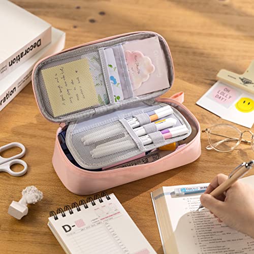 CICIMELON Durable Pencil Case Big Storage Pen Pouch Bag for School Supplies Office College Teen Girls Adults, Pink - color: Pink
