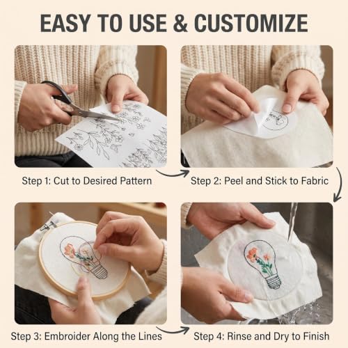 3 Sheets Floral Water Soluble Embroidery Patterns Stabilizers