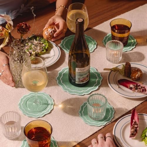 Linen Coasters for Drinks, Set of 6, 6 inch, Kiwi - color: 1257 - Kiwi, size: 6 inches