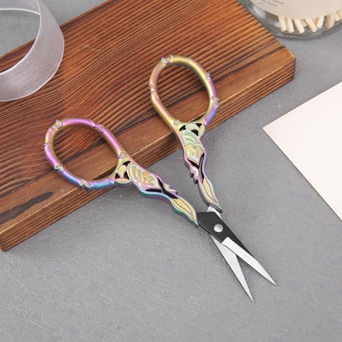 Embroidery Scissors with Cover – Rainbow Vintage Small Crochet Scissors, Sharp Floral Craft Scissors for Yarn Thread Sewing Needlework, Cute Rose Design Gift for Crocheter Quilter, 4.6 Inch - color: Riainbow