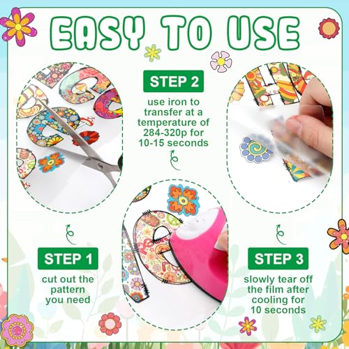 Estune 30 Pcs Retro Groovy Iron on Transfers Mama Boho Floral Heat Transfer Vinyl Vibes Iron on Decals Patches DTF Transfers Stickers Ready to Press for T Shirts Jacket Bag Hat DIY - style: Groovy