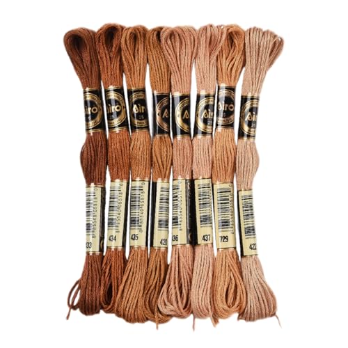 8 Skeins 6 Strands 70 Yards Gradient Brown Hand Embroidery Cross Stitch Floss Threads Yarn Friendship Bracelet String Polyester Thread for Making Sewing Clothing Jewelry Diy Needlework Craft - color: Brown, size: 70 Yards